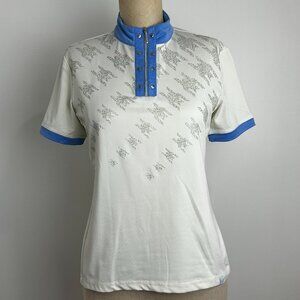 GG Blue Golf Polo Top White Blue 1/4 Zip Short Sleeve
